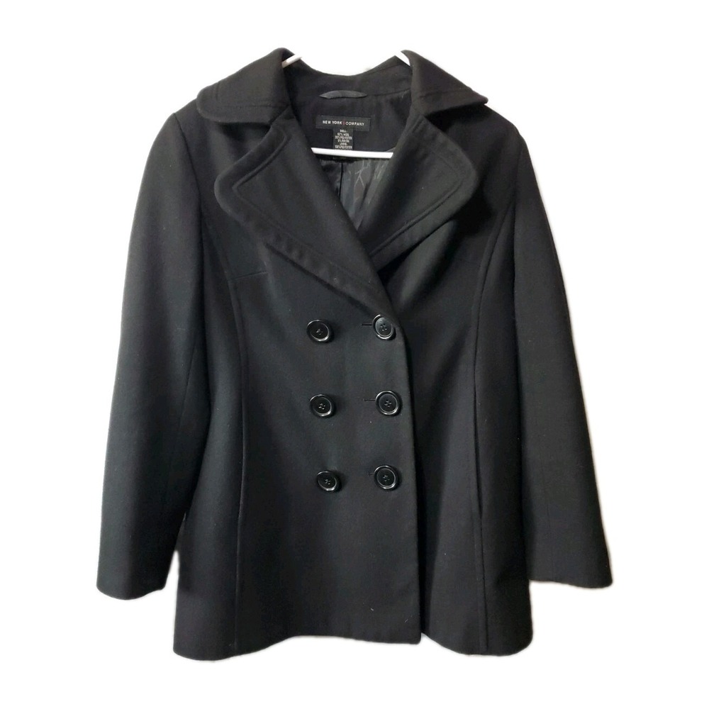 New York & Company‎ Double Breasted Wool Blend Peacoat Black Women's Size 4
